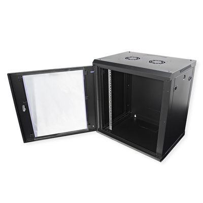 19" Rack na stenu 12U, čierny, 645x600x450mm (HxWxD), odnímateľné bočnice