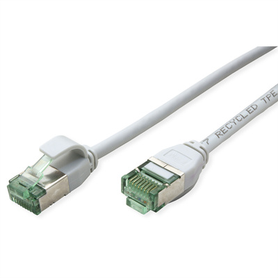 U/FTP Patchkábel TPE 0.15m cat.6a, sivý, slim, Cu, Flex Cable, Roline Recycled Material
