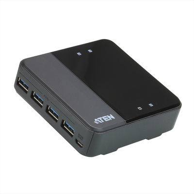 Prepínač USB 3.2 Gen 1, 4PC/4 zariadenia, manuálny, prepínanie tlačidlom, čierny
