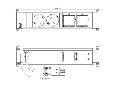 Power Frame 2xSCHUKO zásuvka 230V, 2xCustom, 0.2m kábel 1.5mm², GST18, hliník/čierny
