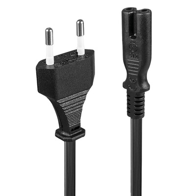 Kábel sieťový 230V, 2pin vidlica (CEE7/16) priama - C7 (2pin), 5m, 0.75mm², 2.5A, čierny