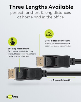 Kábel DisplayPort M/M 2m, 8K@60Hz, DP v1.4, 32.4Gbit/s, čierny, pozl. konektor