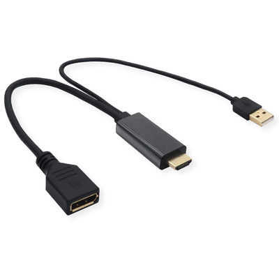 Konvertor HDMI na DisplayPort M/F, 4K@60Hz, UHD, USB napájanie, 30cm, čierny, Aktívny