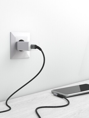 Kábel USB 2.0 Typ C CM/CM 1m, High Speed, Power Delivery 60w 20V3A, čierny/sivý, zahnutý 90°