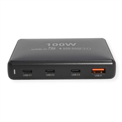 Nabíjačka USB 230V 4port, 1xUSB A, 3x USB Typ C, 100W, PD, QC 2.0, kábel (C7) 1.2m, čierna