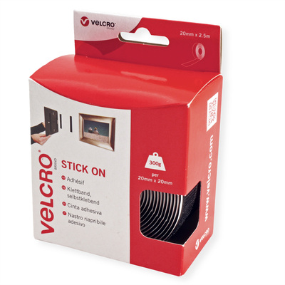 Suchý zips "hook & loop", nalepovací, 2.5m, šírka 20mm, čierny, VELCRO®