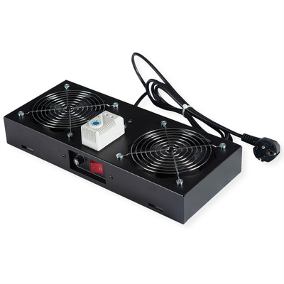 19" Ventilačná jednotka, 2 vetráky, s termostatom, pre nástennú skrinku, čierna