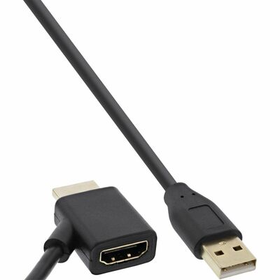 Adaptér HDMI M/F, Power Injector (USB), dodatočné napájanie, 4K@30Hz, 0.5m, čierny, pozl. kon.