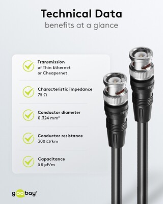 Kábel BNC-BNC M/M 0.5m, 75 Ohm, RG59, dvojité tienenie