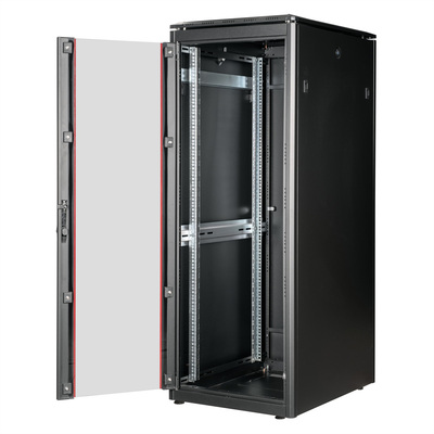19" Rack na podlahu 32U, 1609x600x800mm (HxWxD), PRO, sklenené dvere, čierny