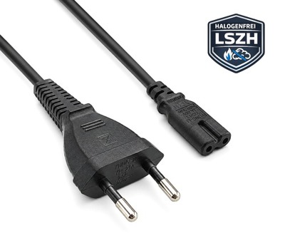Kábel sieťový 230V, 2pin vidlica (CEE7/16) priama - C7 (2pin), 1.8m, LSOH, 0.75mm², 2.5A, čierny