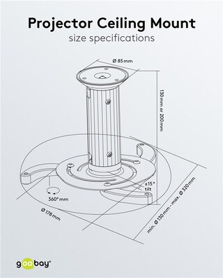 Držiak pre projektor, stropný, max 10kg, dĺžka 130/200mm, max rozteč 32cm, biely