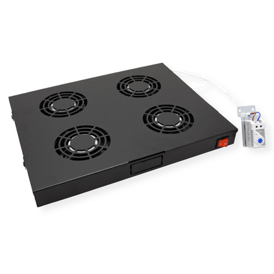 19" Ventilačná jednotka, 4 vetráky, 1U, s termostatom, čierna