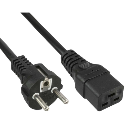 Kábel sieťový 230V, vidlica (CEE7/7) priama - C19, 2m, 1.50mm², 16A, čierny