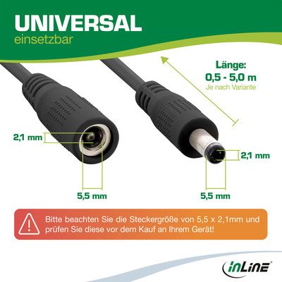 Kábel predlžovací DC 5.5mm / 2.1mm, AWG18, 2m, čierny