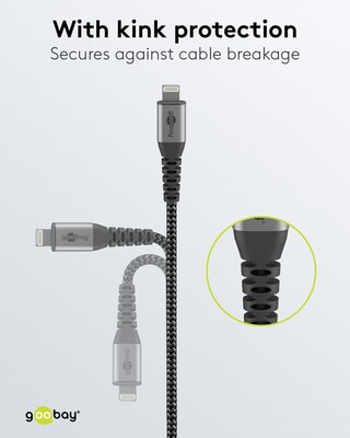 Kábel USB 3.2 Gen 1, Typ C CM/"Lightning" pre Apple, 2m, High Speed, čierny/sivý s MFI cert.