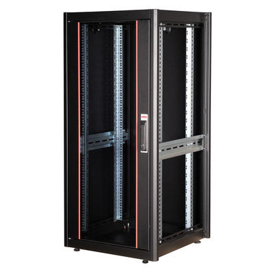 19" Rack na podlahu 26U, 1300x600x800mm (HxWxD), BASIC, sklenené dvere, čierny