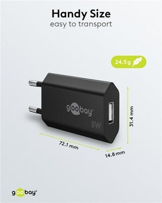 Nabíjačka USB 230V 1port, 1xUSB A, 1A, 5W, SLIM, čierna