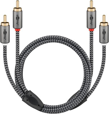 Kábel Cinch 2x audio M/M 2m, čierny/sivý, pozl. konektor