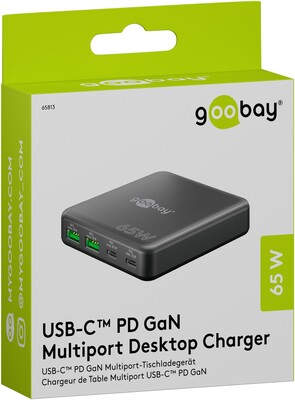Nabíjačka USB 230V 4port, 2xUSB A, 2xUSB Typ C, 65W, PD, QC 3.0, kábel (C7) 1.5m, GaN, čierna