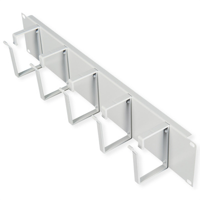 19" Panel vyväzovací, organizér 2U, lišta 5x oko (Typ G) 85x60mm, kovový, sivý RAL7035
