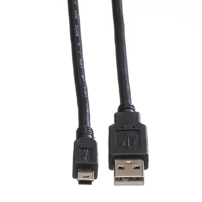 Kábel USB 2.0 A-MINI-B 5pin M/M 0.8m, High Speed, čierny