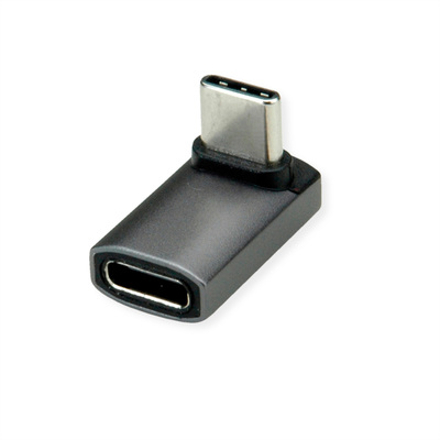 Adaptér USB 4 Gen 3x2, Typ C CM/CF, zahnutý 90° (do dola/hora), 40Gbps, PD 240W, sivý/čierny