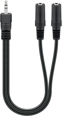 Káblový adaptér 3.5mm stereo jack/2x3.5mm stereo, M/2xF, 0.2m, čierny