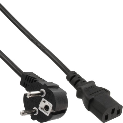 Kábel sieťový 230V, vidlica (CEE7/7) lomená - C13, 0.3m, 0.75mm², 10A, čierny