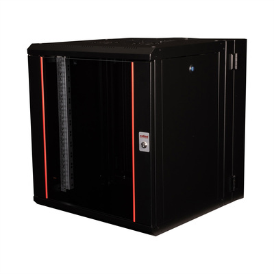 19" Rack na stenu 12U, čierny, 640x600x600mm (HxWxD), RAL9005, PRO, otočný (2-dielny)