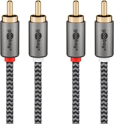 Kábel Cinch 2x audio M/M 2m, čierny/sivý, pozl. konektor