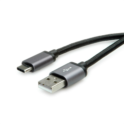 Kábel USB 2.0 Typ C AM/CM 0.8m, High Speed, čierny, kovové krytky