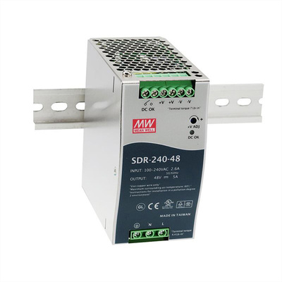 Napájací zdroj MEAN WELL SDR-240-48, montáž na DIN, 240W, 48V DC, 63x125.2x113.5 mm