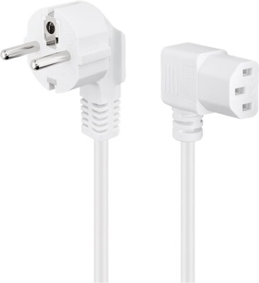 Kábel sieťový 230V, vidlica (CEE7/7) lomená - C13 zahnutý (doprava), 5m, 1.00mm², 10A, biely
