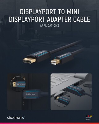 Kábel DisplayPort mini/DP M/M 1m, 2K@60Hz, DP v1.1, 10.8Gbit/s, modrý, pozl. konektor, ClickTronic