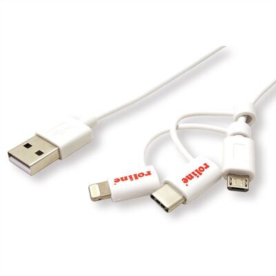 Kábel USB 2.0 A-MICRO-B M/M + Redukcia na USB 3.1 Typ C a lightning, 1m, High Speed, biely