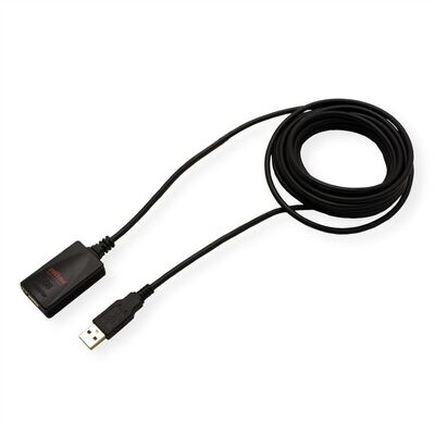 Kábel USB 2.0 A-A M/F 5m, High Speed, predlžovací, čierny, aktívny