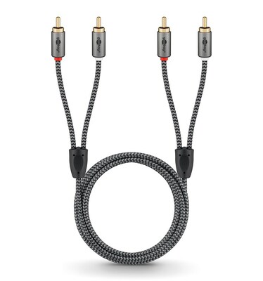 Kábel Cinch 2x audio M/M 5m, čierny/sivý, pozl. konektor