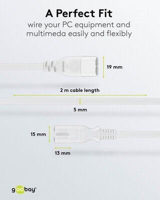 Kábel sieťový 230V 2pin C7 - C8 predlžovací, 2m, 0.75mm², 2.5A, biely