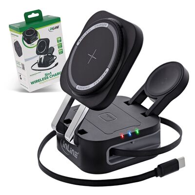 Nabíjačka bezdrôtová (wireless), skladacia 3v1, MagSafe kompatibilná,15W