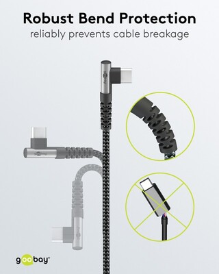 Kábel USB 2.0 Typ C CM/CM 2m, High Speed, Power Delivery 60w 20V3A, čierny/sivý, zahnutý 90°