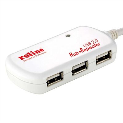 Kábel USB 2.0 A-A M/F 12m, High Speed, predlžovací, biely, aktívny, 4port Hub