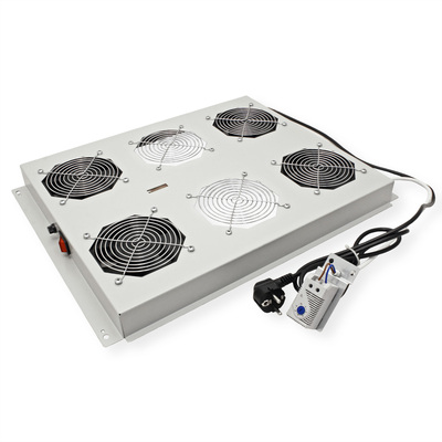 19" Ventilačná jednotka, stropná, 4 vetráky, s termostatom, sivá, RAL7035