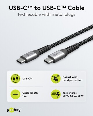 Kábel USB 2.0 Typ C CM/CM 1m, High Speed, Power Delivery 60w 20V3A, čierny/sivý