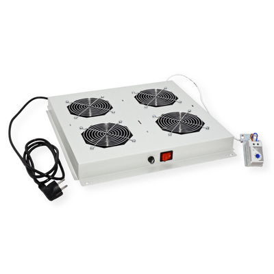 19" Ventilačná jednotka, stropná, 4 vetráky, s termostatom, sivá, RAL7035