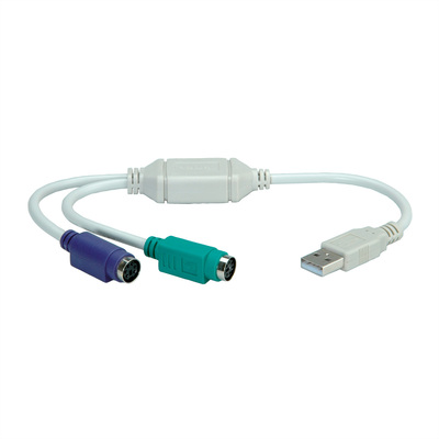 Káblový adaptér USB na 2x PS/2 (F), 0,3m, sivý