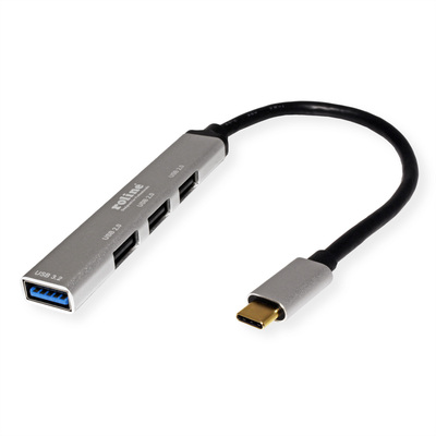 Hub USB 3.2 Gen.1 Typ C, 4 Port, 3x USB 2.0 A, 1x USB 3.2 A, 10cm, sivá a čierna