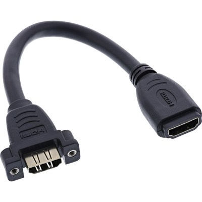 Kábel HDMI F/F 0.2m, High Speed+Eth, HDMI 1.4, 4K@30Hz, čierny, s panelovým konektor