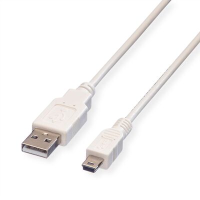 Kábel USB 2.0 A-MINI-B 5pin M/M 0.8m, High Speed, biely