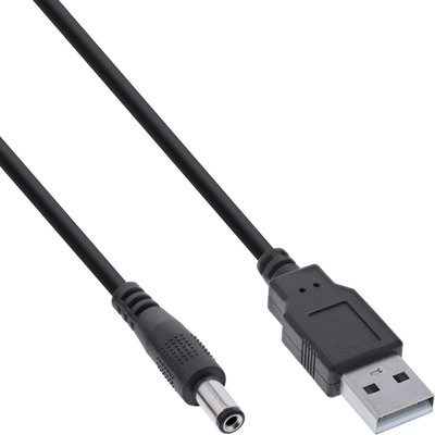 Kábel USB napájací 1m na 2.1mm vnútorný / 5.5mm vonkajší jack, čierny